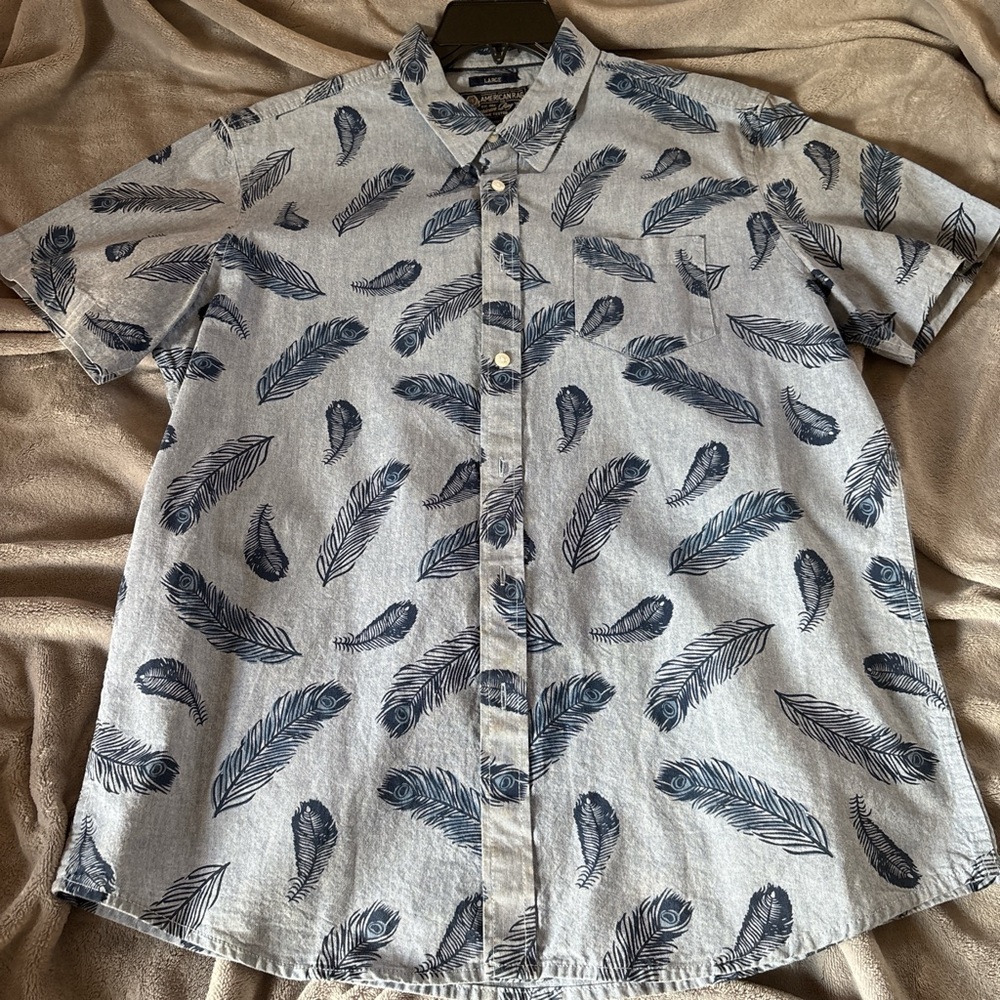Men's American Rag Blue Feather Print Button-down Shirt